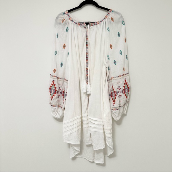 Sundance Dresses & Skirts - Sundance White Dress Tunic with Colorful Geometric Tribal Embroidery Boho Large